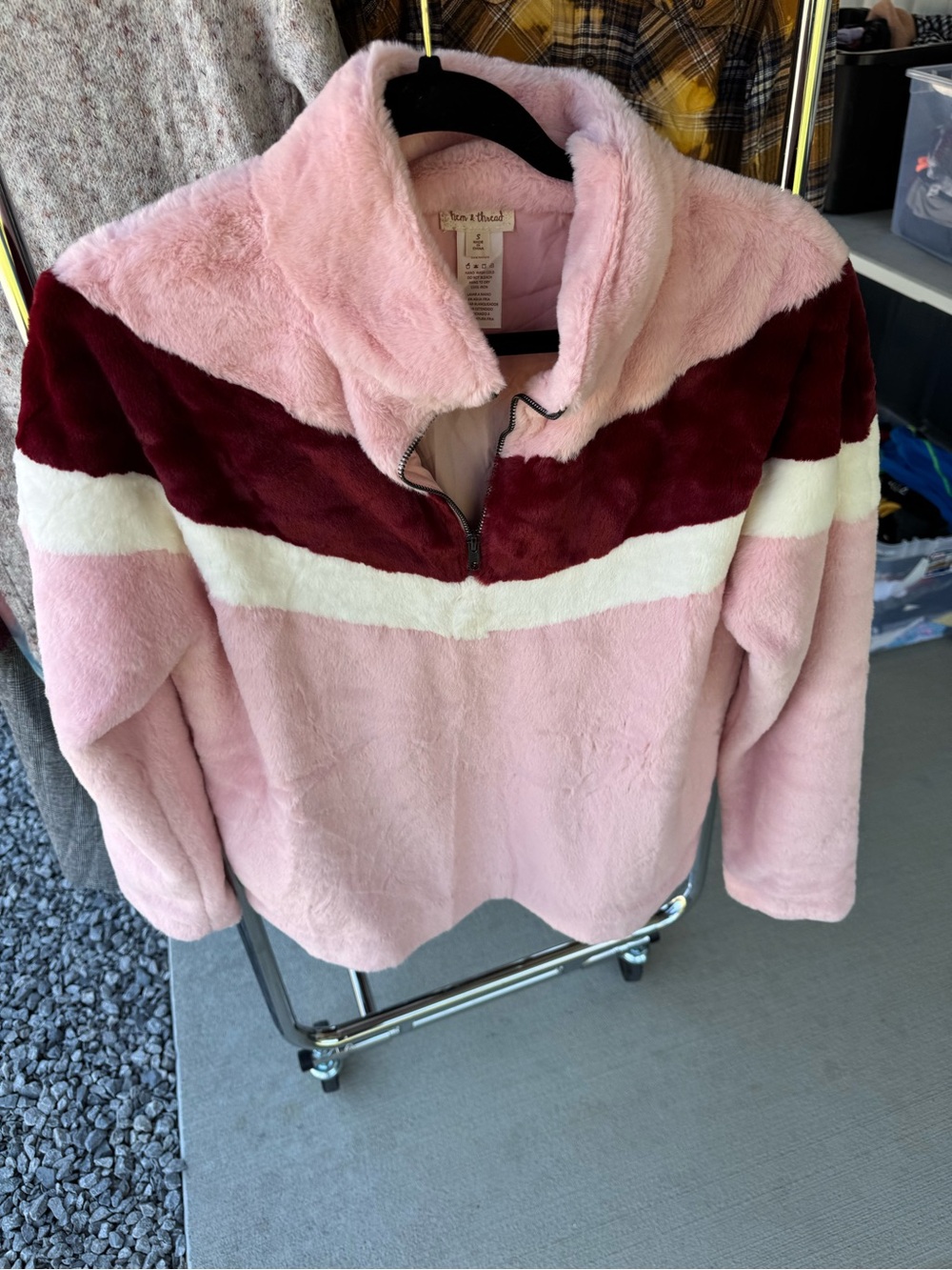 Hem & Thread Plush Pink, Burgundy & White Half-Zip Pullover